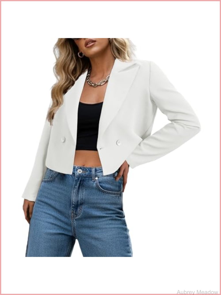 Double-Breasted Cropped Blazer Jacket For Work Office